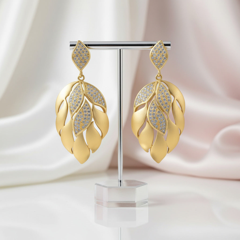 Luxury Aster Flower Petals Dangle Earrings-Black Diamonds New York