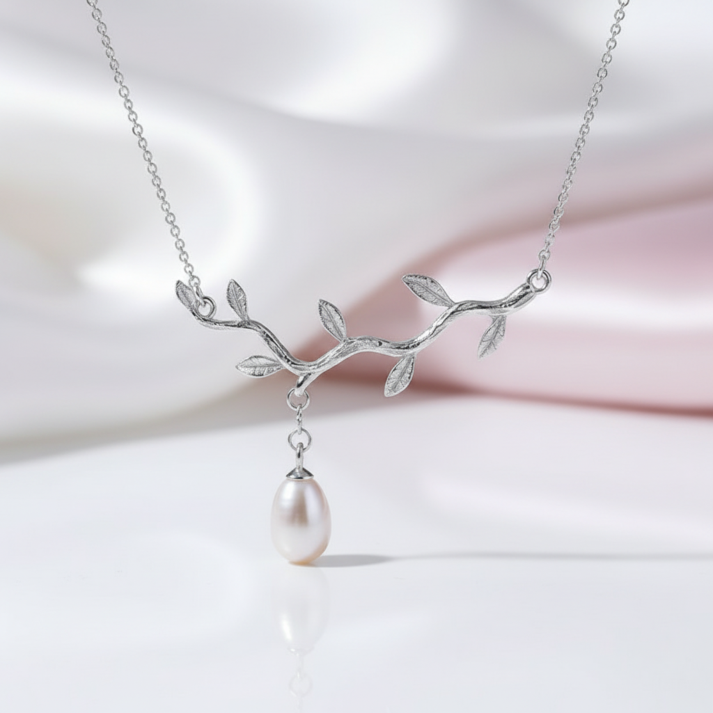 Waterdrops from the Olive Leaves Necklace-Black Diamonds New York