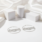 50-100MM Custom Name Hoop Earrings-Black Diamonds New York