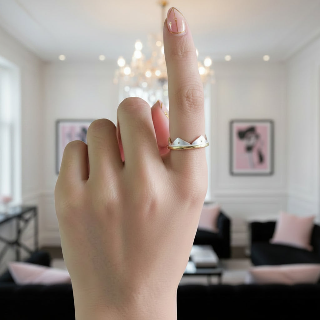 Minimalist Lotus Flower Ring-Black Diamonds New York