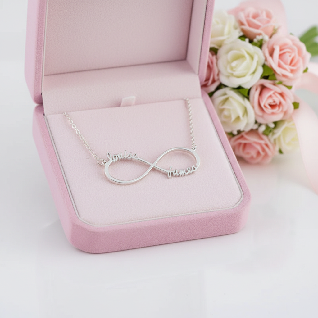 Custom One-Four Name Infinity Necklace-Black Diamonds New York