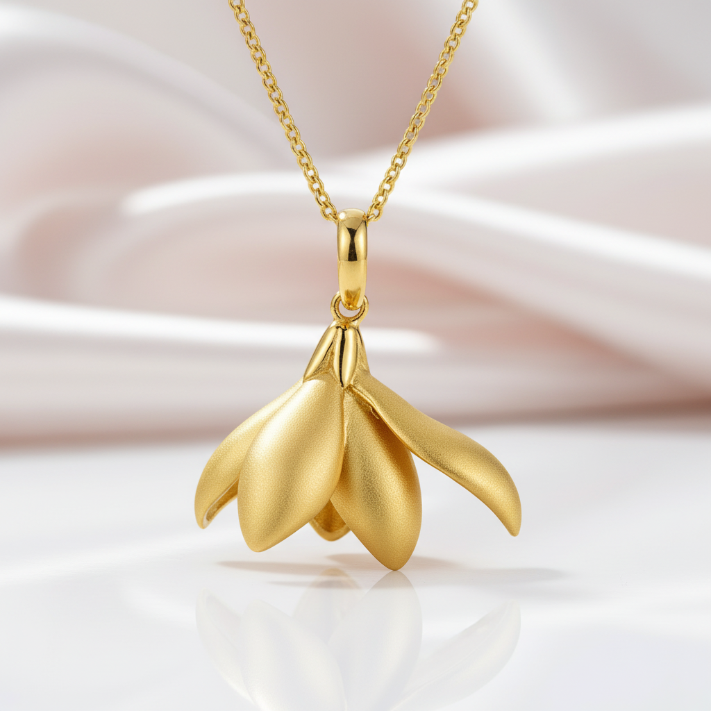 Elegant Magnolia Flower Pendant-Black Diamonds New York