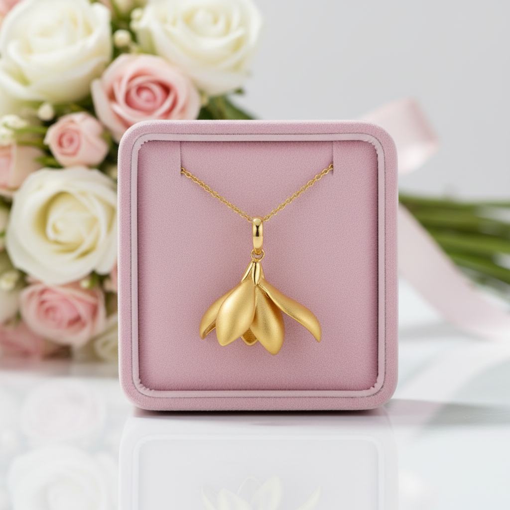 Elegant Magnolia Flower Pendant-Black Diamonds New York