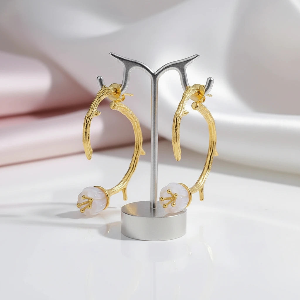 Lily of the Valley Flower Drop Earrings-Black Diamonds New York