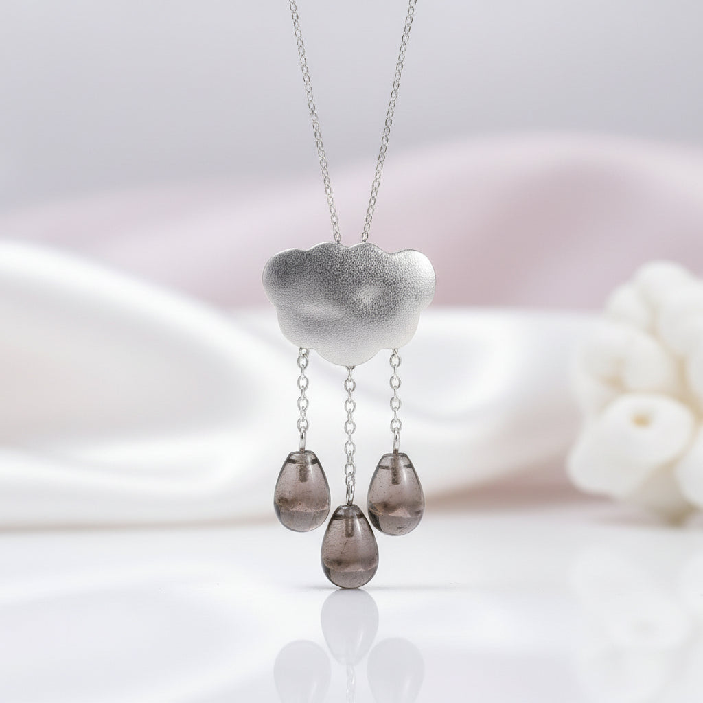 Ethnic Cloud Long Tassel Pendant-Black Diamonds New York