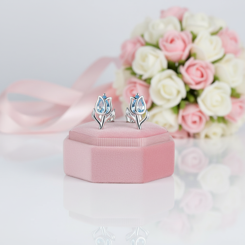 Exquisite Blue Spinel Tulip Stud Earrings-Black Diamonds New York
