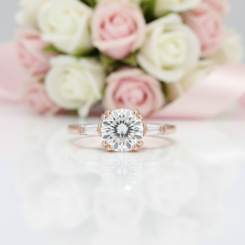 1.0 Ct Round Cut D Color Diamond Option Engagement Ring-Black Diamonds New York