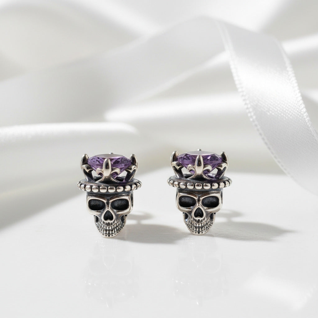 Classic King of Skull Stud Earrings-Black Diamonds New York