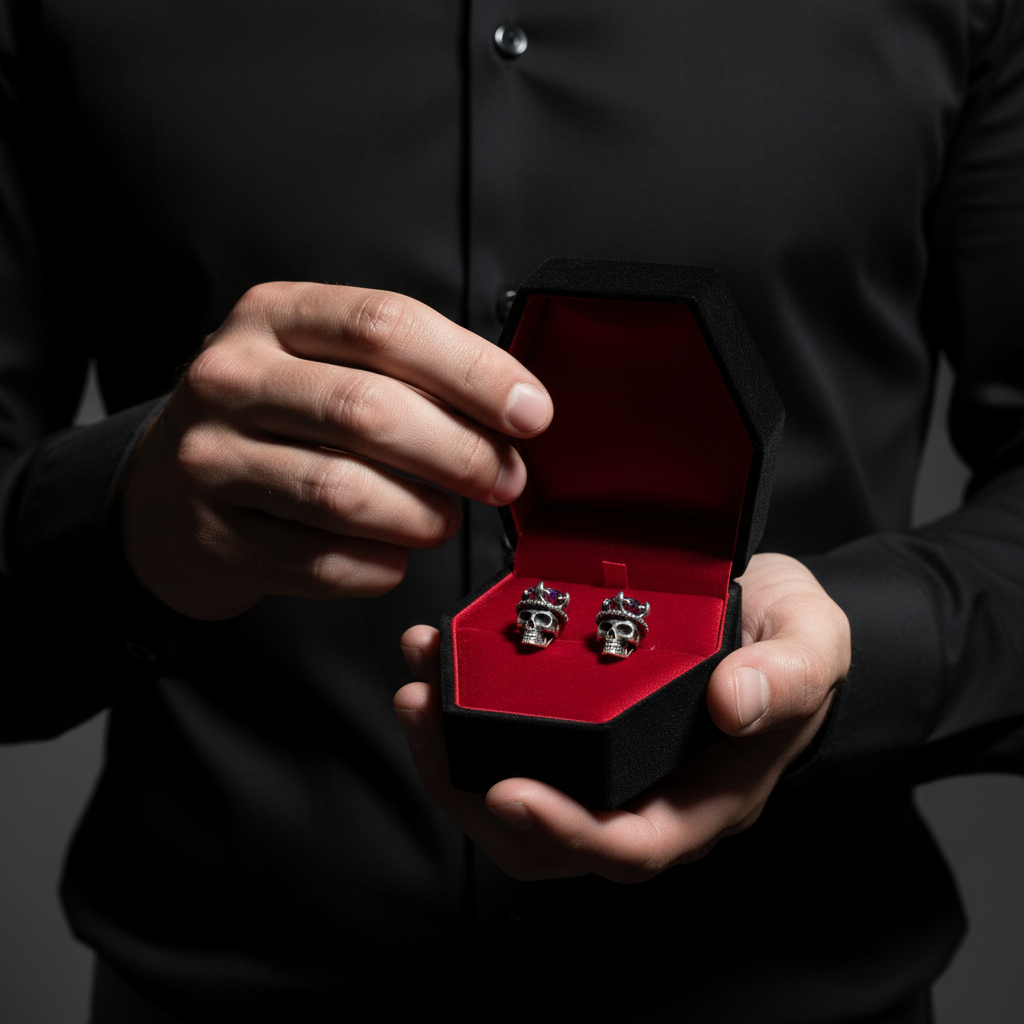Classic King of Skull Stud Earrings-Black Diamonds New York
