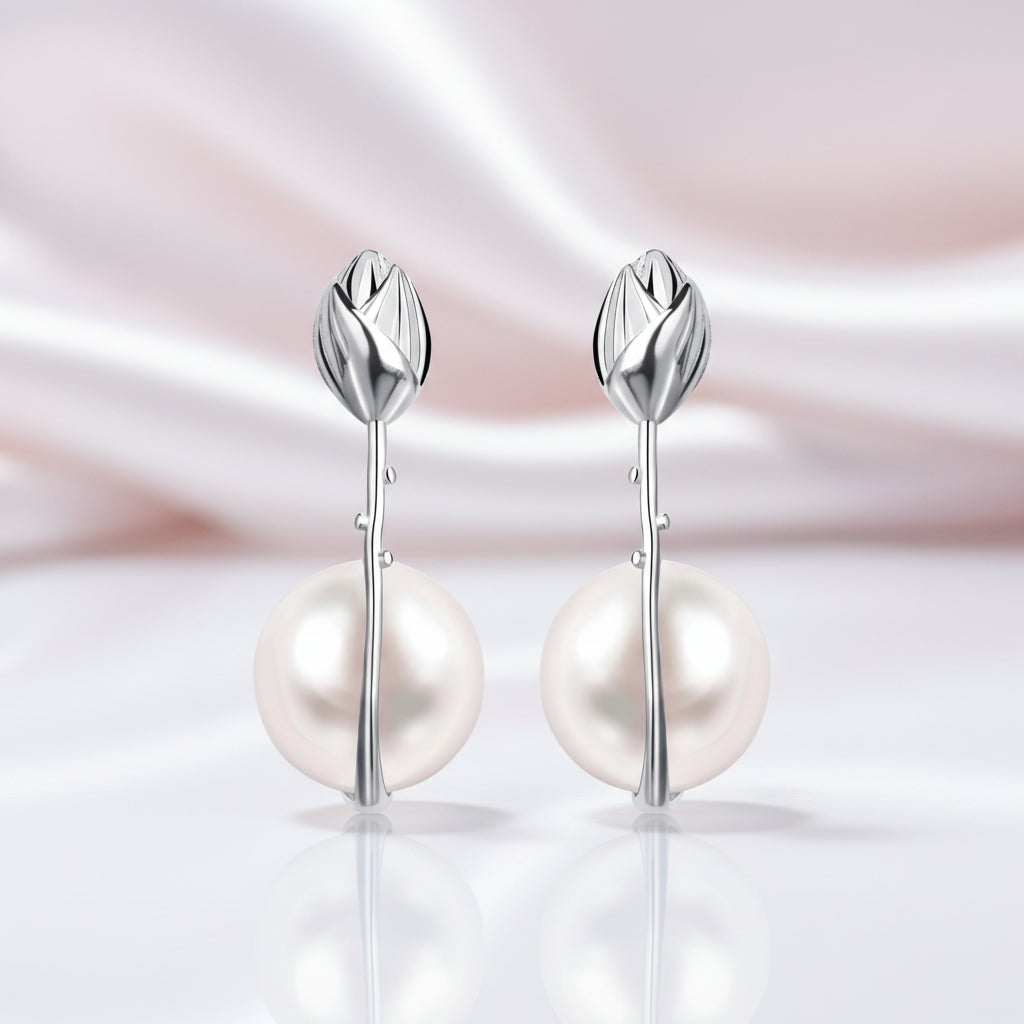 Lotus Flower Mother of Pearl Dangle Earrings-Black Diamonds New York
