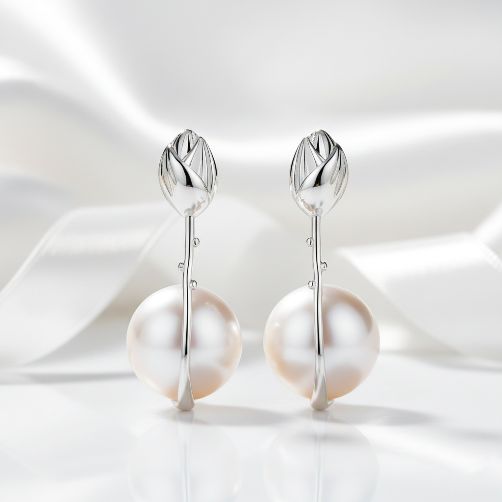 Lotus Flower Mother of Pearl Dangle Earrings-Black Diamonds New York