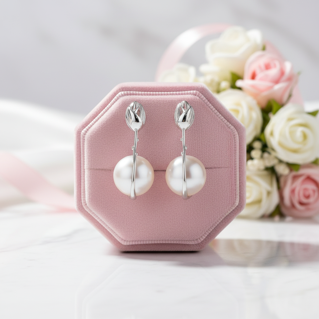 Lotus Flower Mother of Pearl Dangle Earrings-Black Diamonds New York