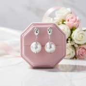 Lotus Flower Mother of Pearl Dangle Earrings-Black Diamonds New York