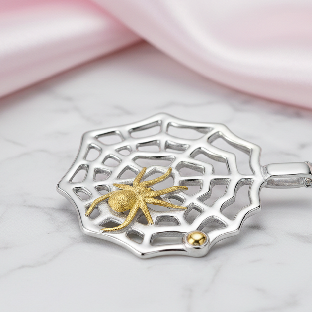 Hunting Spider & Web Necklace-Black Diamonds New York
