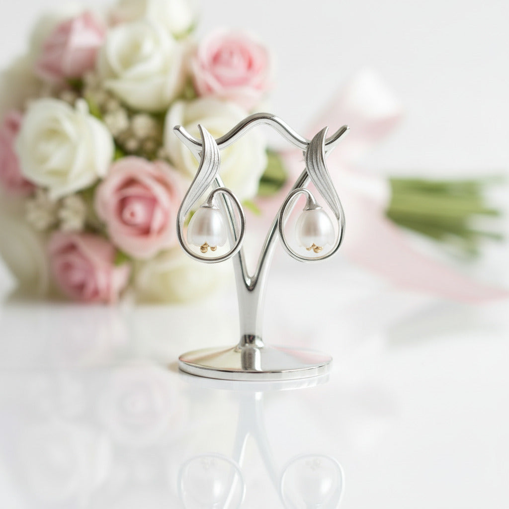 Crystal Lily of the Valley Flower Dangle Earrings-Black Diamonds New York