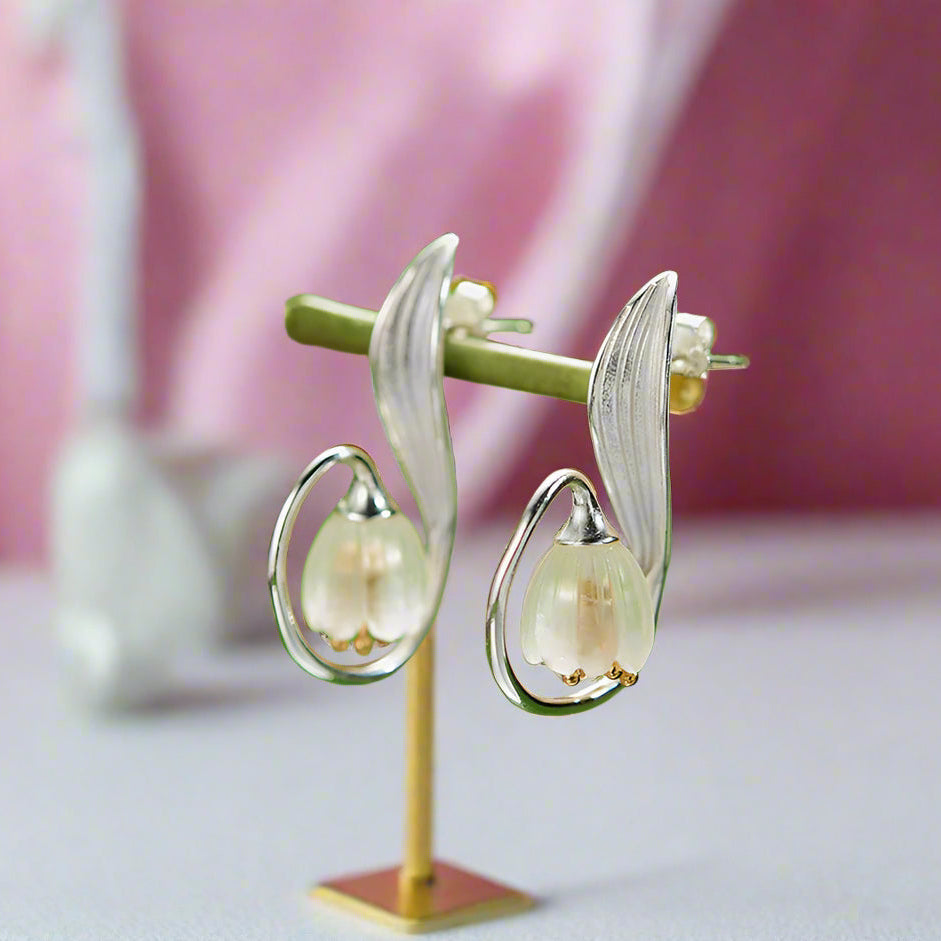 Crystal Lily of the Valley Flower Dangle Earrings-Black Diamonds New York