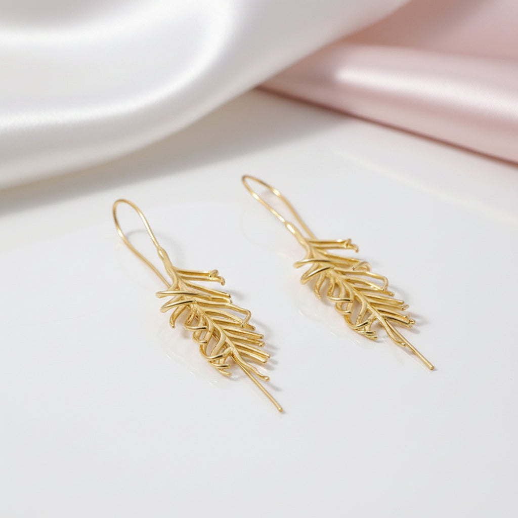 Fern Leaves Drop Earrings-Black Diamonds New York