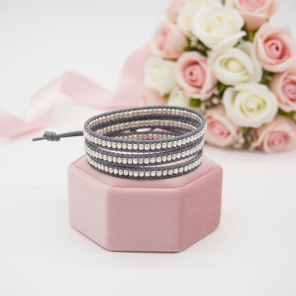 Bohemian Brass Bead 5 Wraps Statement Bracelet-Black Diamonds New York