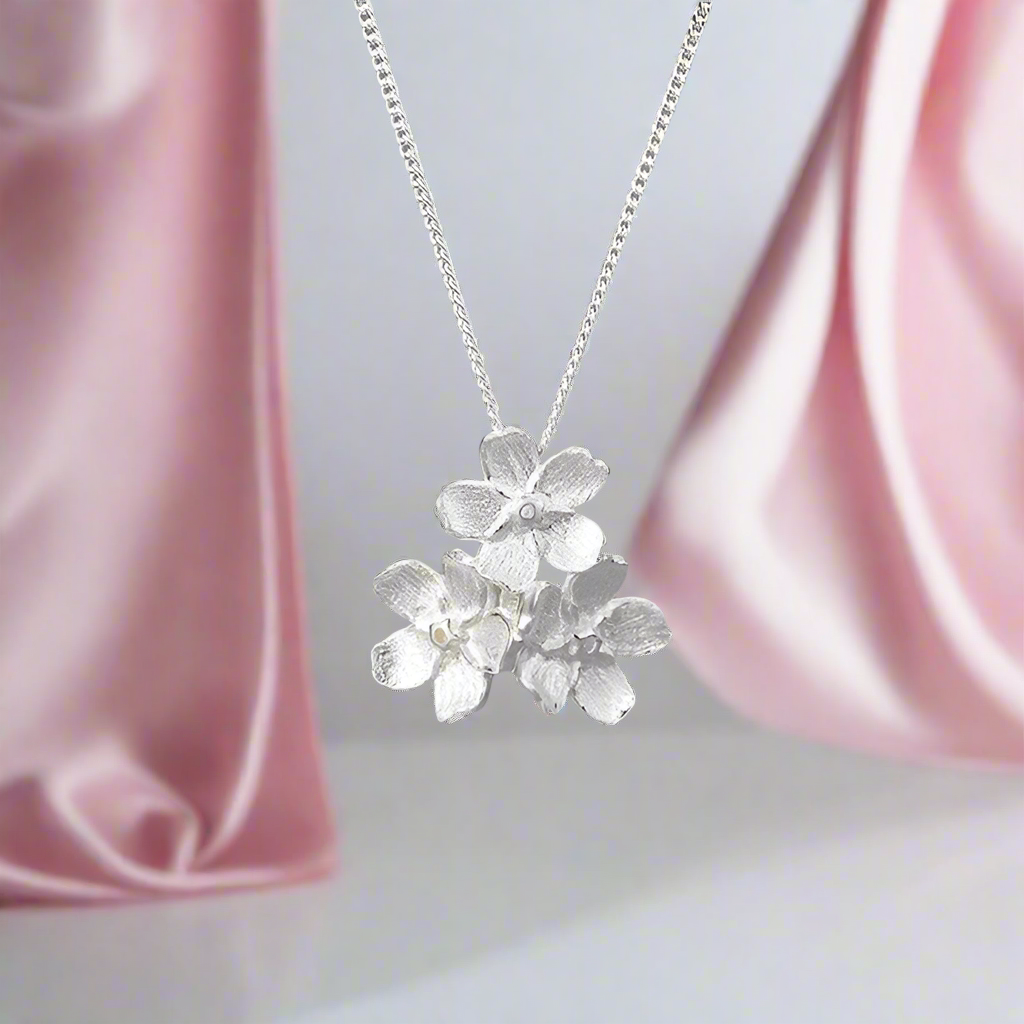 Elegant Forget-Me-Not Flower Necklace-Black Diamonds New York