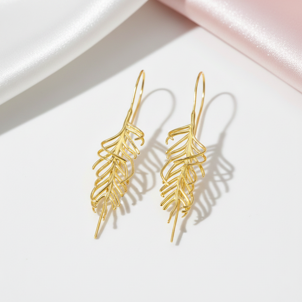 Fern Leaves Drop Earrings-Black Diamonds New York