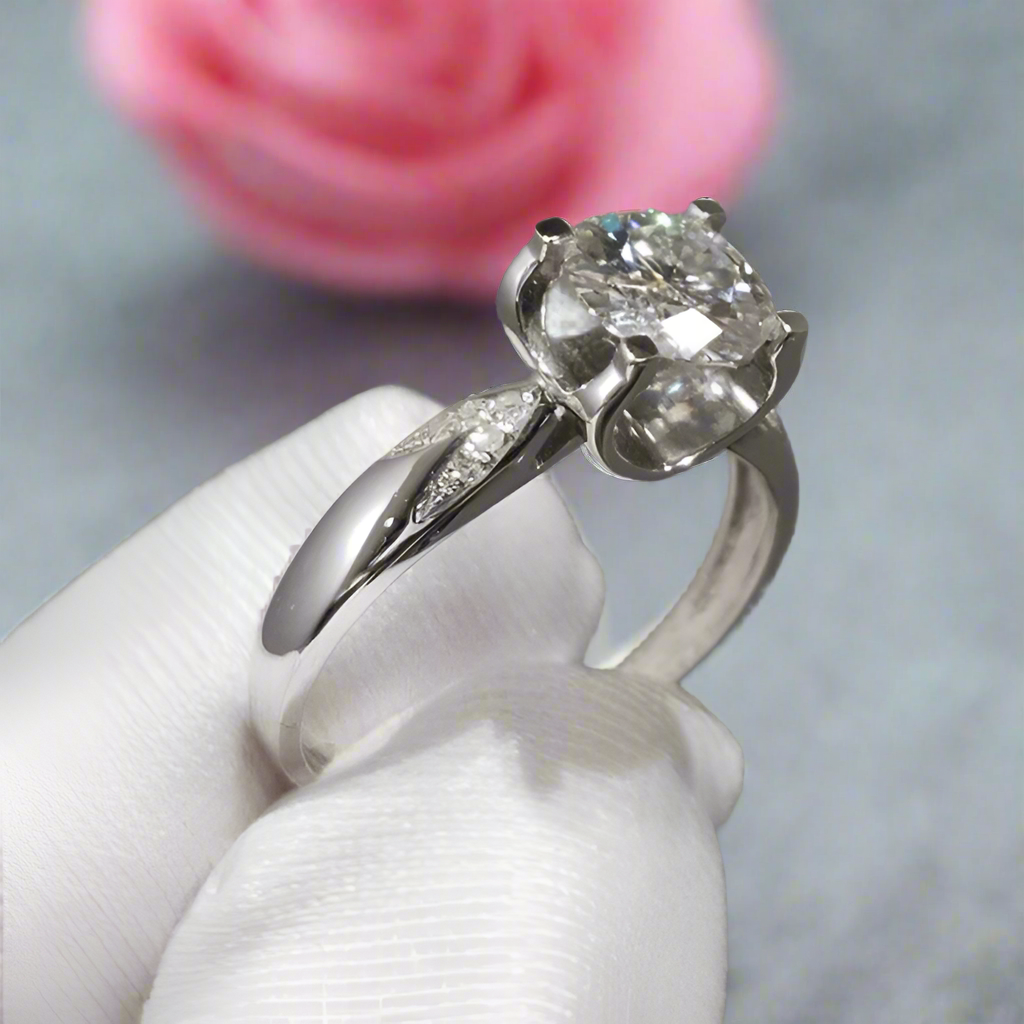 1.0 Ct Round Cut Diamond Cow Head Swallowtail Engagement Ring-Black Diamonds New York