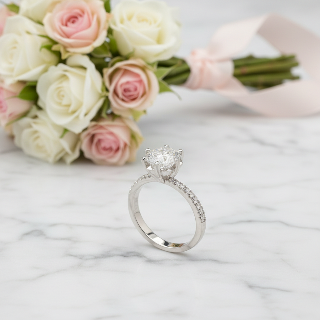 1.0 Ct Round Cut D Color Diamond Option Snowflake Engagement Ring-Black Diamonds New York