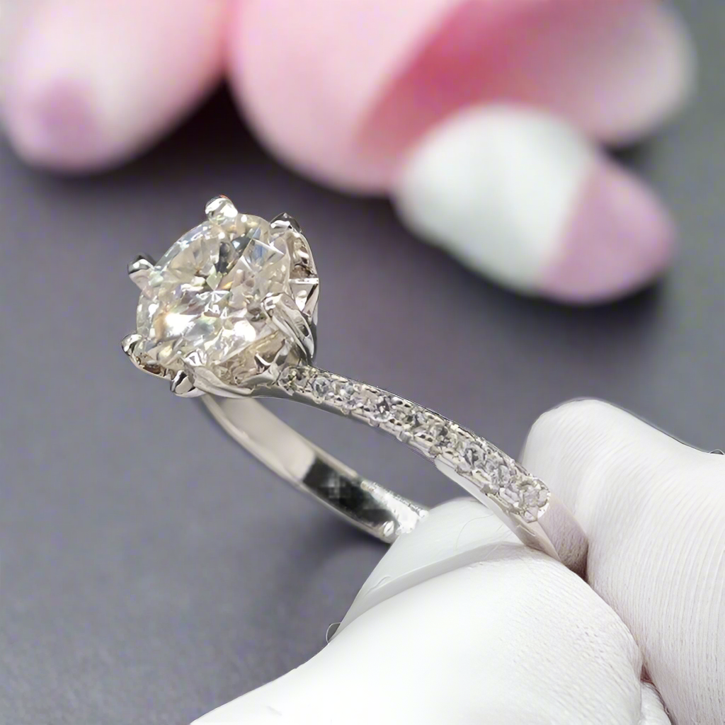 1.0 Ct Round Cut D Color Diamond Snowflake Engagement Ring-Black Diamonds New York