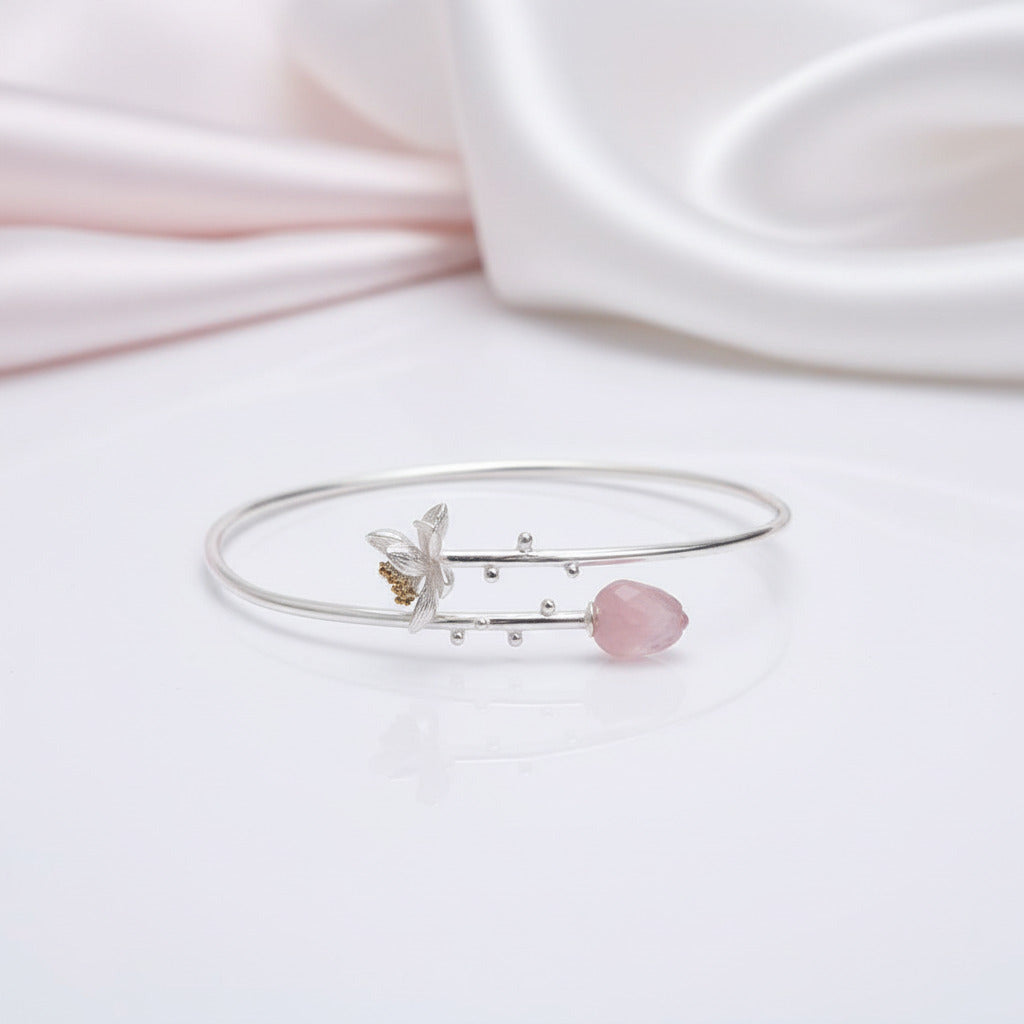 Delicate Lotus Whisper Design Bangle-Black Diamonds New York