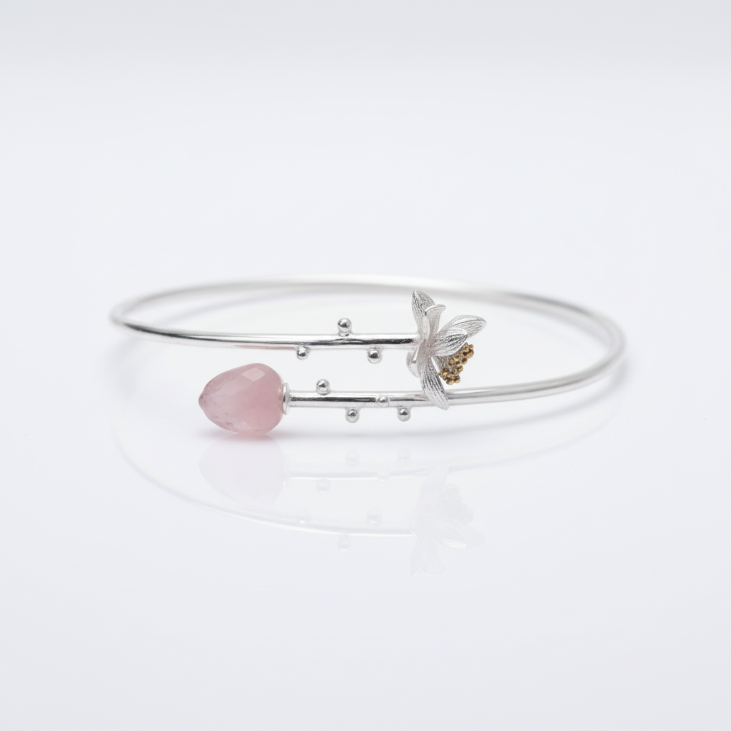 Delicate Lotus Whisper Design Bangle-Black Diamonds New York
