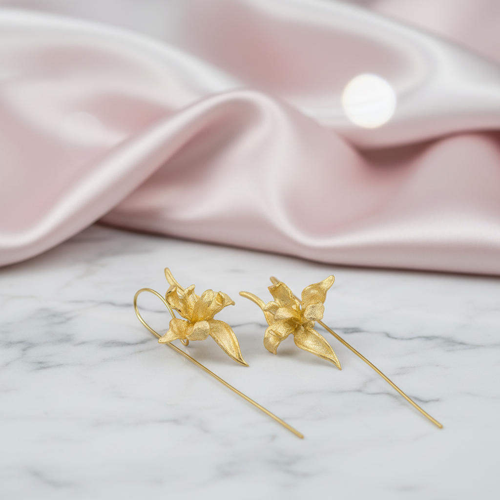 Elegant Iris Flower Dangle Earrings-Black Diamonds New York