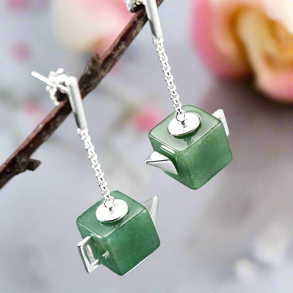 Vintage Square Teapot Dangle Earrings-Black Diamonds New York