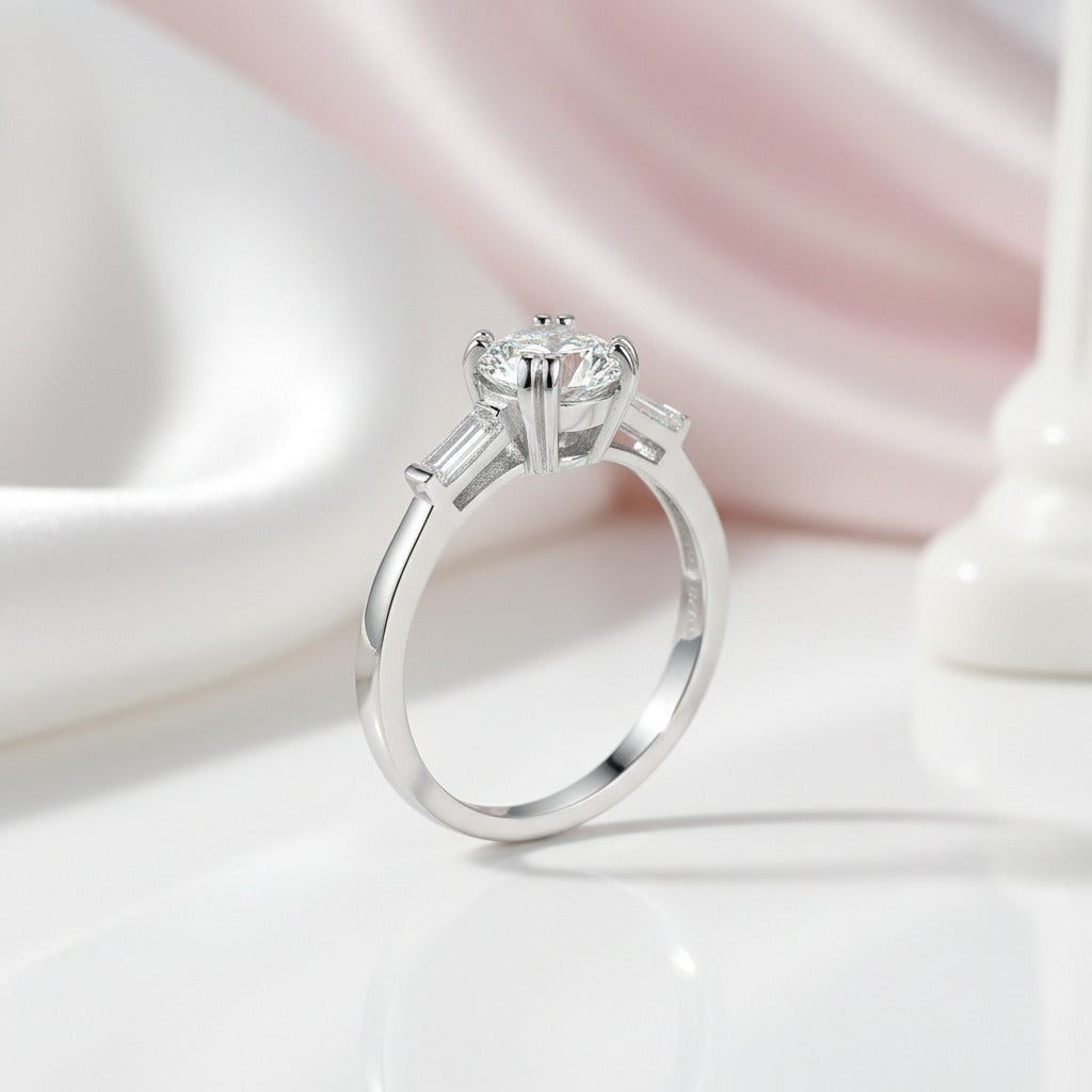 1.0 Ct Round Cut D Color Diamond Option Engagement Ring-Black Diamonds New York
