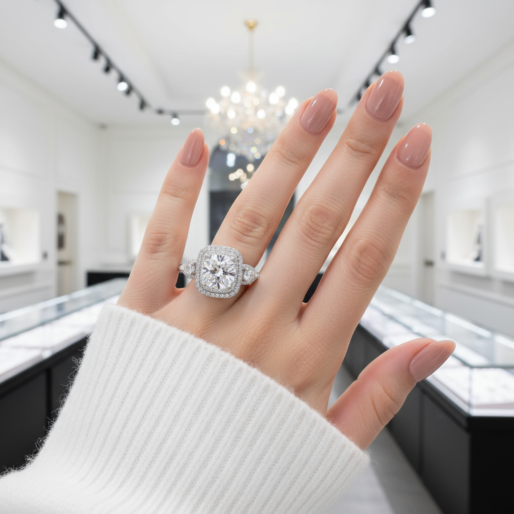 2.0 Ct Round Cut Diamond Option Double Halo Engagement Ring-Black Diamonds New York