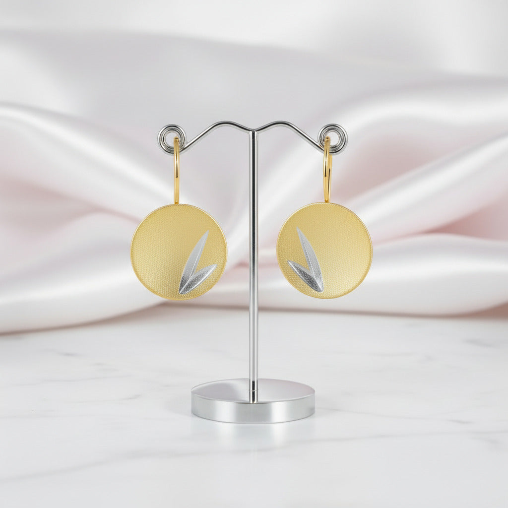Small Bamboo Leaves Round Dangle Earrings-Black Diamonds New York