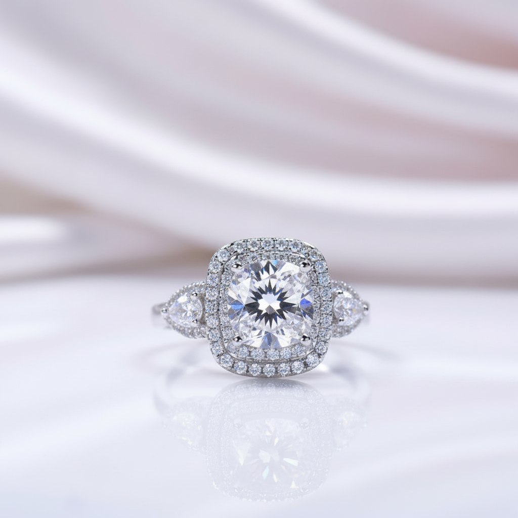 2.0 Ct Round Cut Diamond Option Double Halo Engagement Ring-Black Diamonds New York
