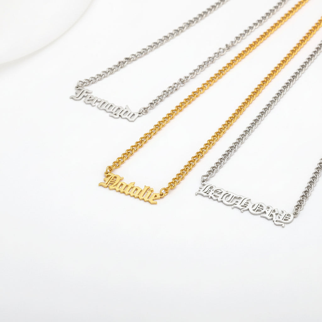 Horsewhip Chain Custom Name Necklace-Black Diamonds New York