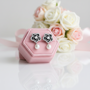 Vintage Black with Pearl Stud Earrings-Black Diamonds New York