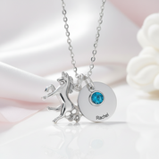 Custom Birthstone Round Horse Name Necklace-Black Diamonds New York