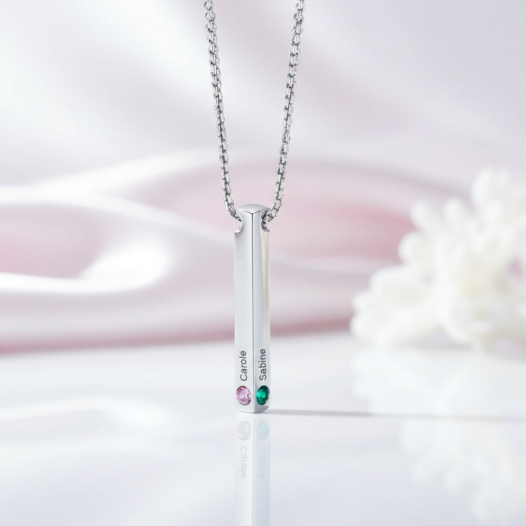Custom Engraved Name Bar Necklace with Birthstone-Black Diamonds New York