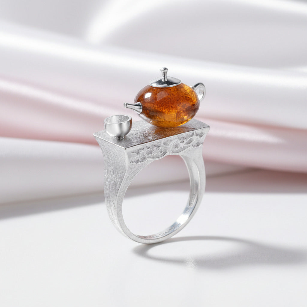 Vintage Cute Teapot Ring-Black Diamonds New York