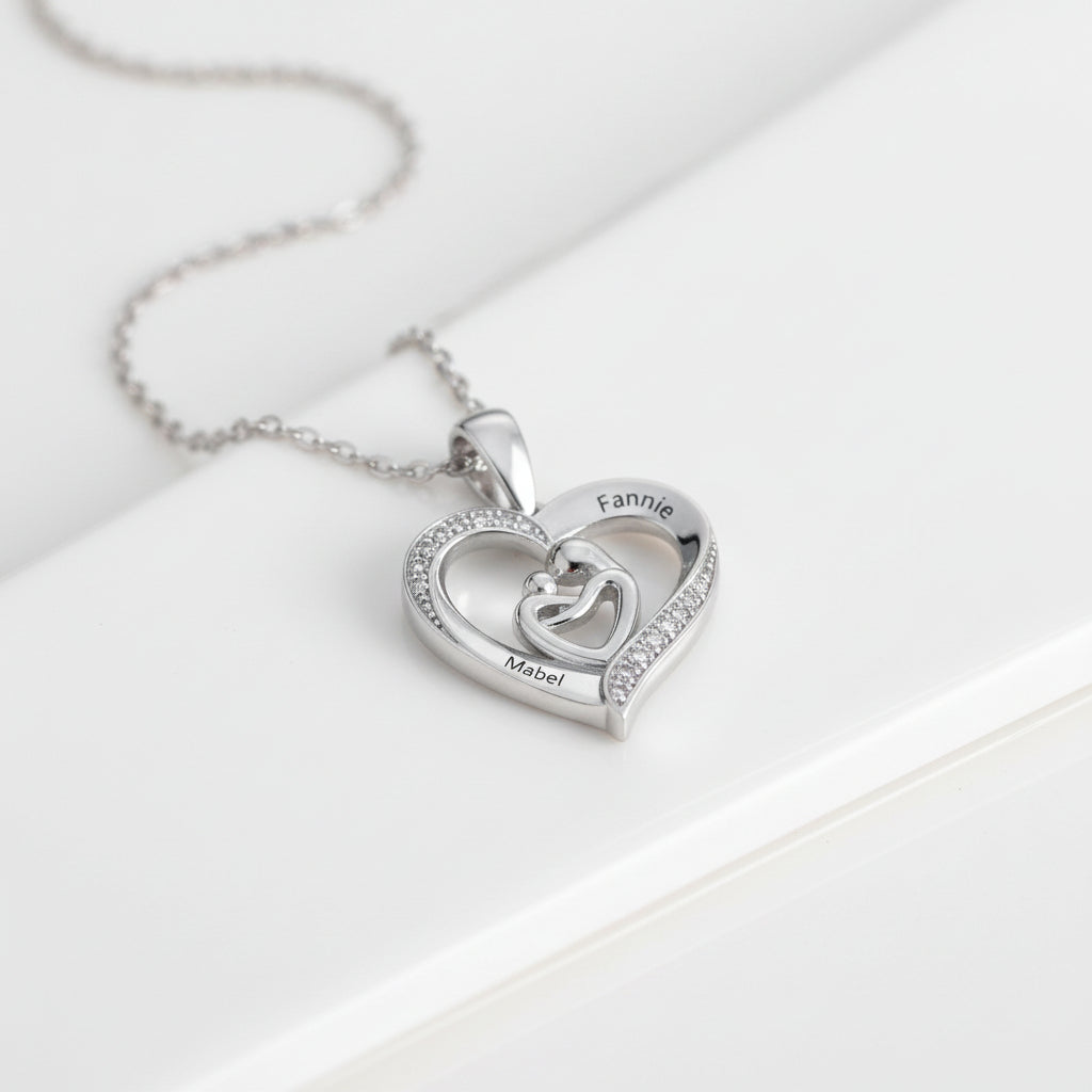 Custom Mother Baby Pendant Necklace-Black Diamonds New York
