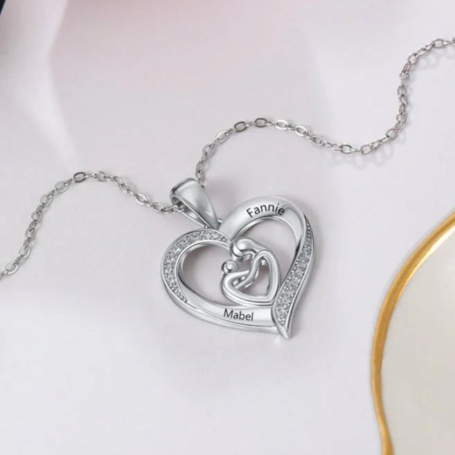 Custom Mother Baby Pendant Necklace-Black Diamonds New York
