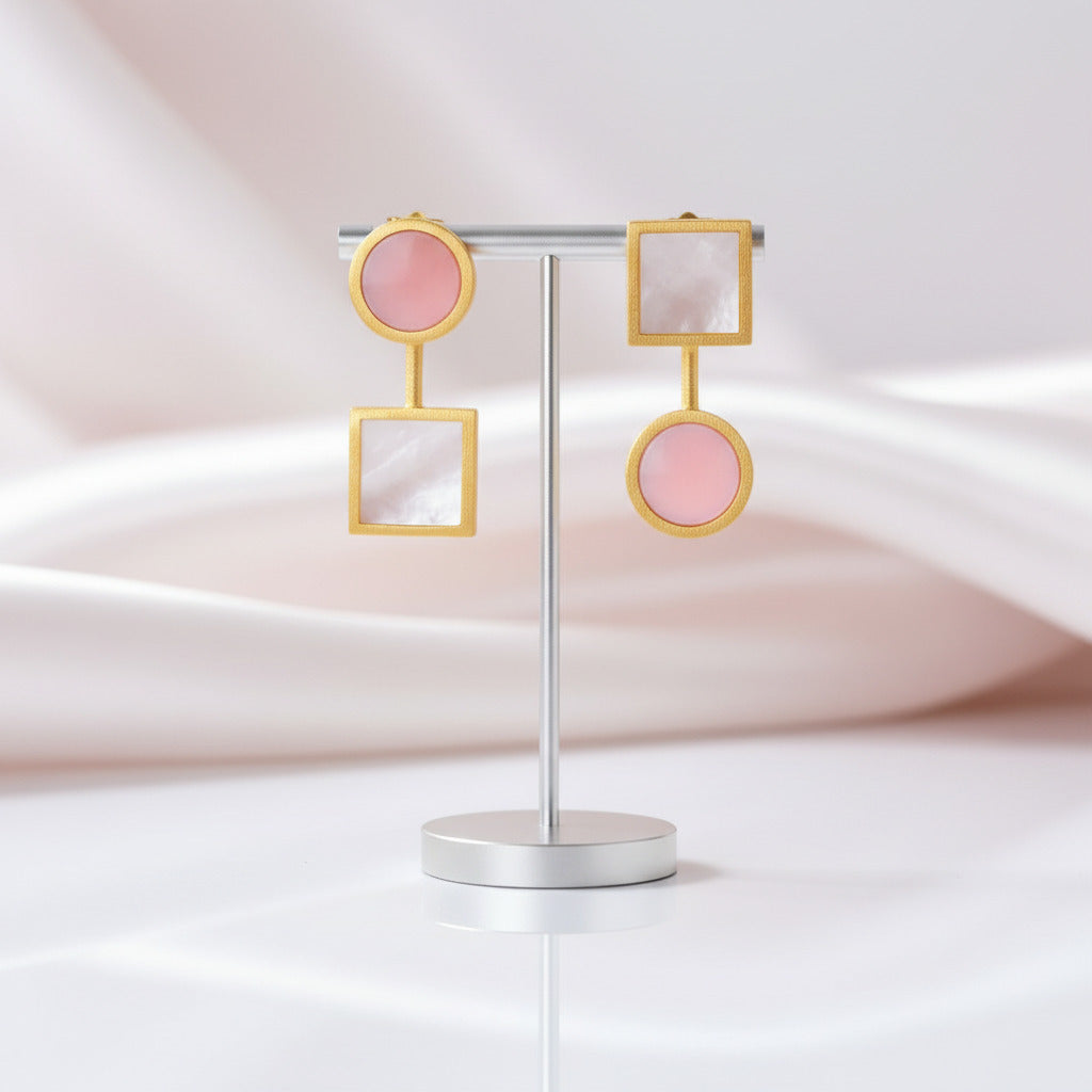 The Art of Square and Circle Dangle Earrings-Black Diamonds New York