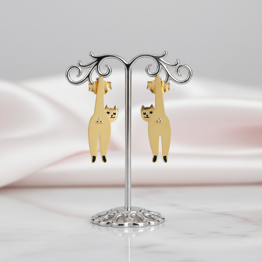 Long Naughty Kitten Stud Earrings-Black Diamonds New York
