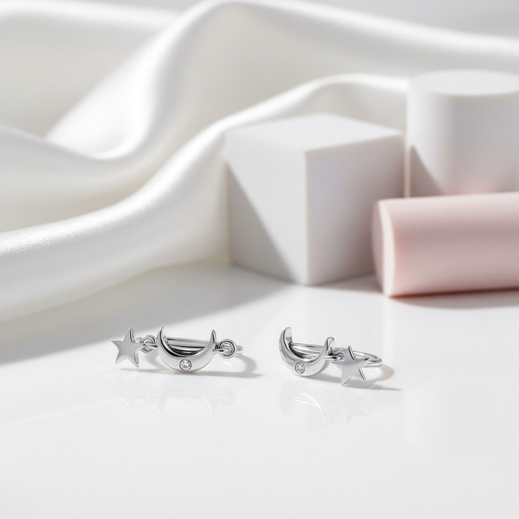 Star & Moon Piercing Earrings-Black Diamonds New York