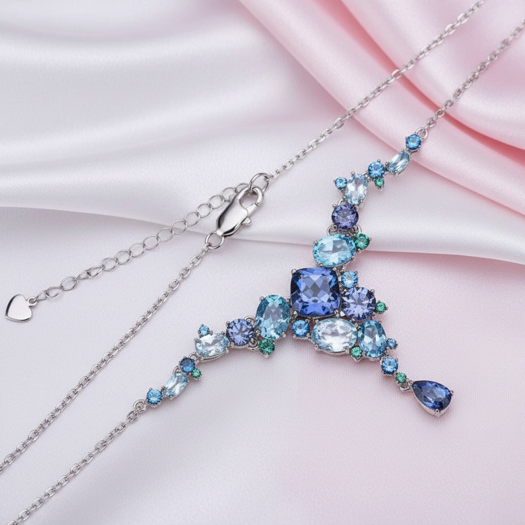 Natural Mystic Quartz Handmade Modern Irregular Necklace-Black Diamonds New York