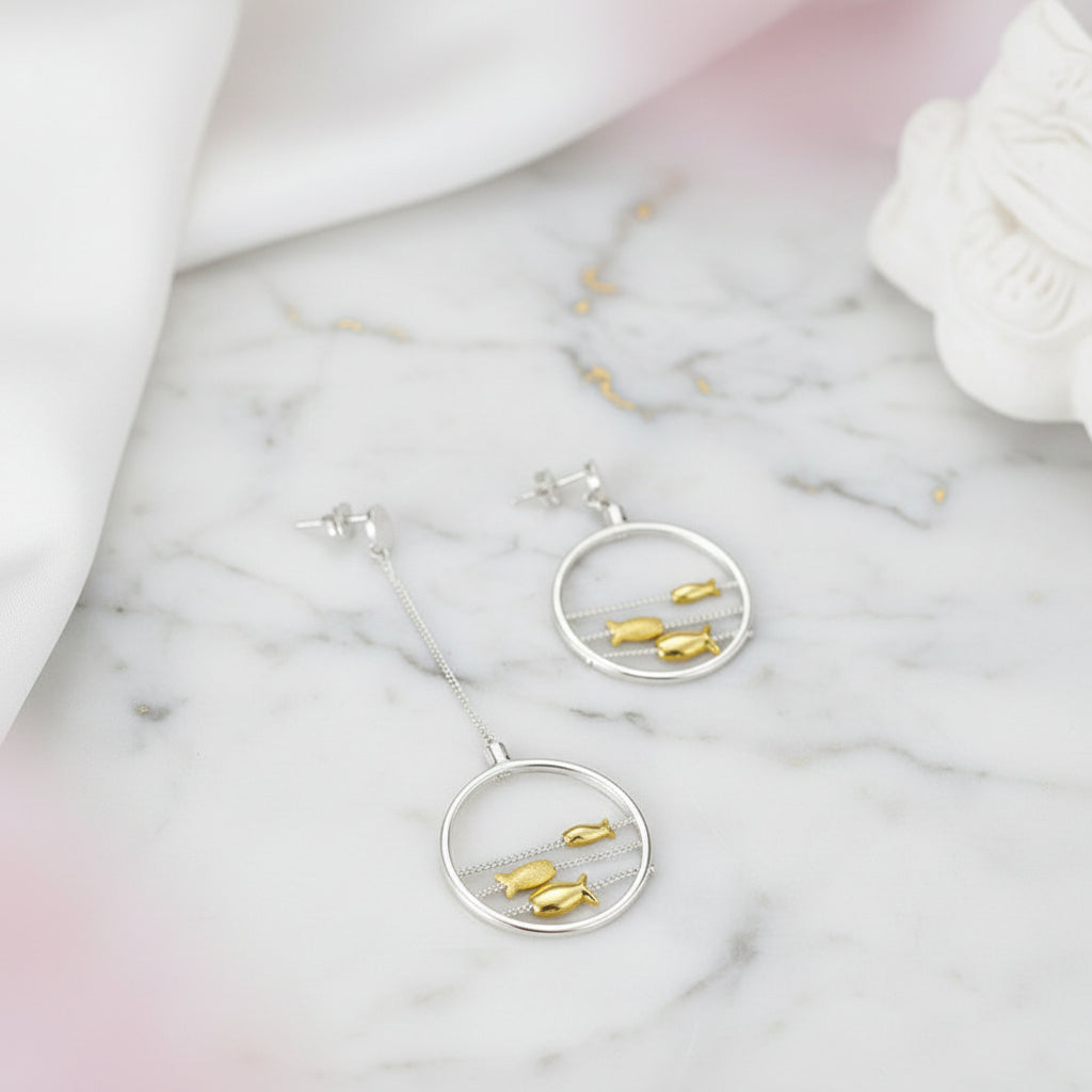 Cute Moving Happy Fishes Dangle Earrings-Black Diamonds New York