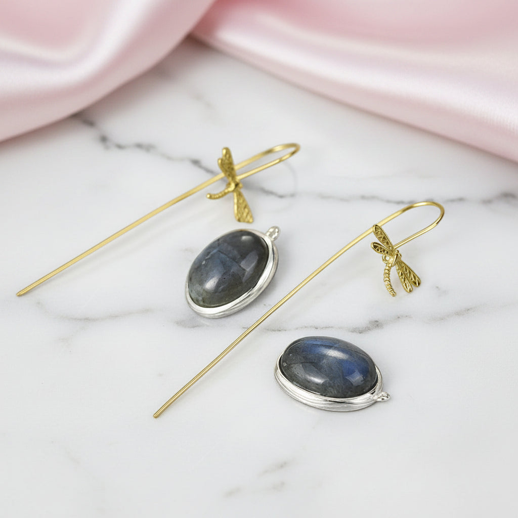 Labradorite Dragonfly Earrings-Black Diamonds New York