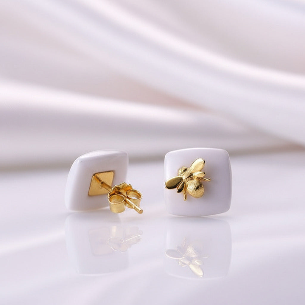 Golden Bee Stud Earrings-Black Diamonds New York