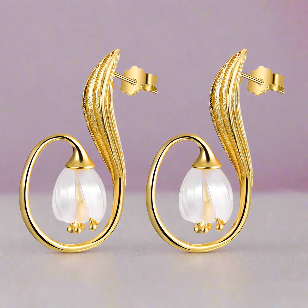 Crystal Lily of the Valley Flower Dangle Earrings-Black Diamonds New York